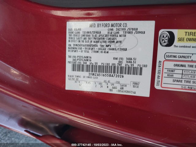 2005 FORD FREESTAR SE VIN: 2FMZA51655BA72026