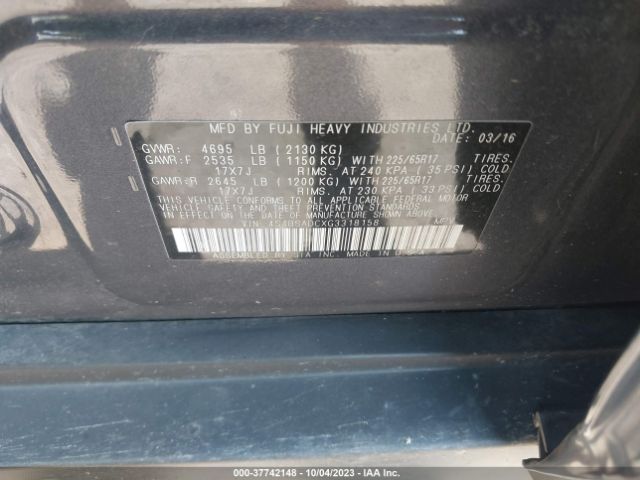 4S4BSADCXG3318158 Subaru Outback 2.5i Premium