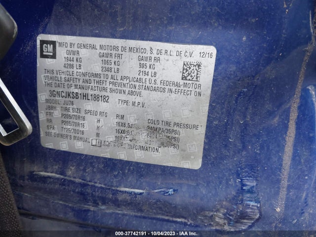 Chevrolet TRAX LS 2017 3GNCJKSB1HL188182 Image 9
