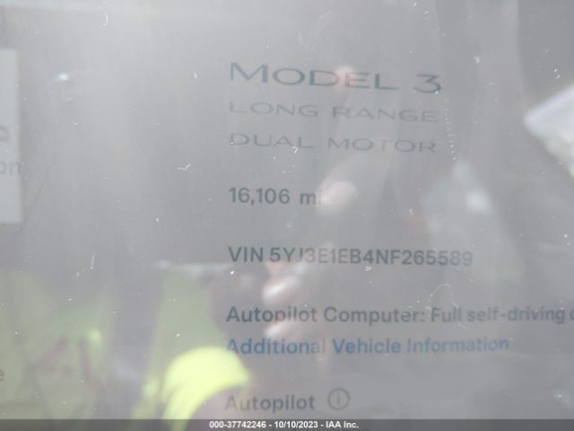 2022 TESLA MODEL 3 5YJ3E1EB4NF265589 Photo 6