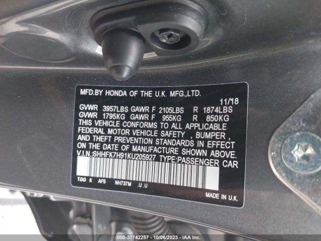 SHHFK7H91KU205927 Honda Civic Hatchback Sport Touring