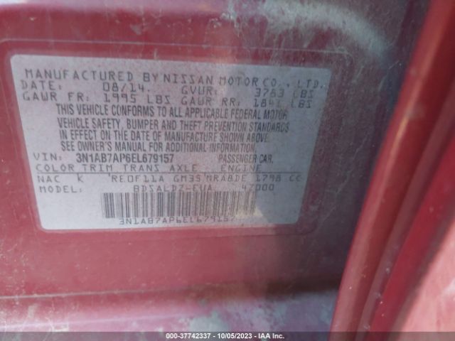 3N1AB7AP6EL679157 Nissan Sentra S/fe+ S/sv/fe+ Sv/sr/sl