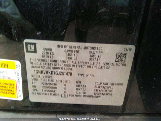Chevrolet Traverse 2lt 2016 1GNKVHKD7GJ261470 Image 9