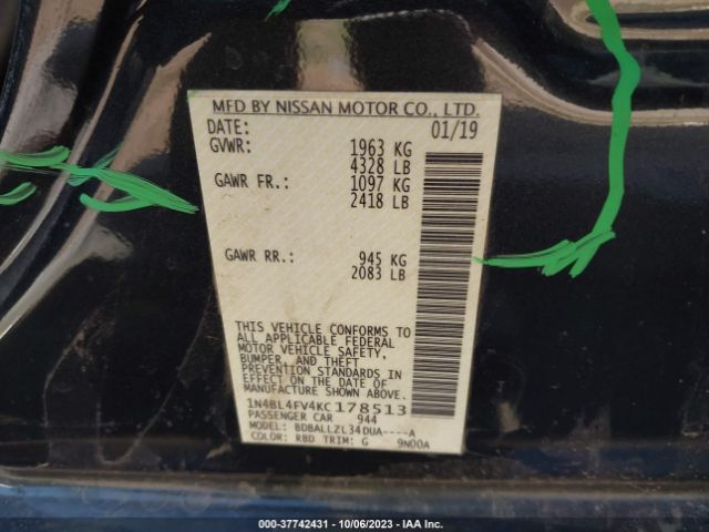 1N4BL4FV4KC178513 Nissan Altima 2.5 Platinum