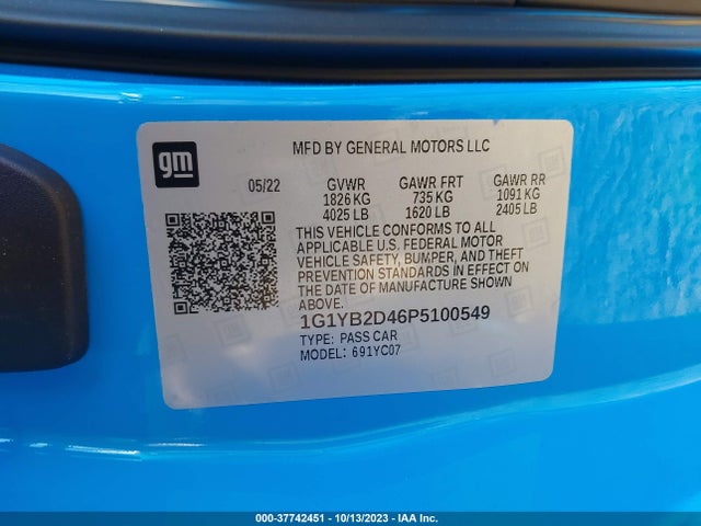 Chevrolet Corvette Stingray Rwd  2lt 2023 1G1YB2D46P5100549 Image 9