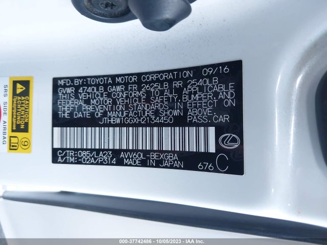 JTHBW1GGXH2134450 Lexus Es Es 300h