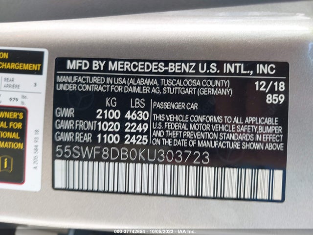 55SWF8DB0KU303723 Mercedes-Benz C-class C 300