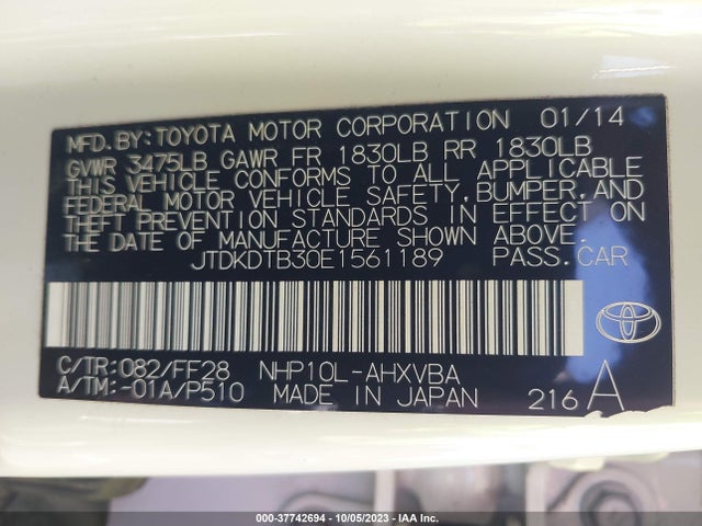 Toyota Prius C One/three/two/four 2014 JTDKDTB30E1561189 Image 9