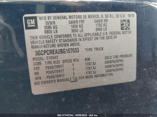 2011 CHEVROLET SILVERADO 1500 LS VIN: 3GCPCREA2BG167633