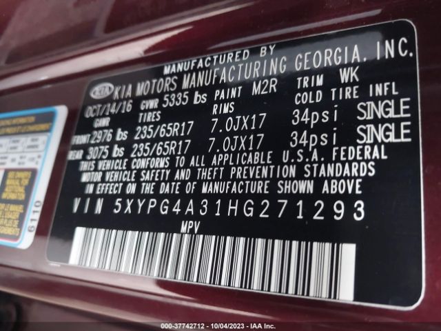 5XYPG4A31HG271293 KIA SORENTO LX