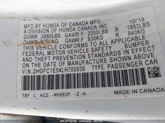 2HGFC1E54LH700939 Honda CIVIC SI SEDAN