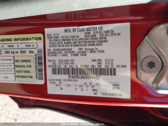 3FA6P0LU6ER244687 Ford Fusion Se Hybrid