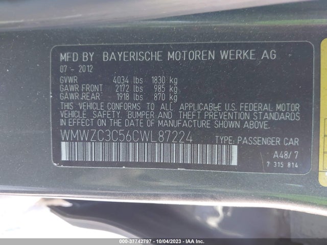 2012 MINI COOPER COUNTRYMAN S VIN: WMWZC3C56CWL87224