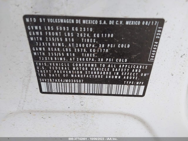 3VV2B7AX4JM036507 Volkswagen Tiguan Sel/se