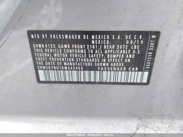 3VWC57BU1KM242459 Volkswagen Jetta S/se/r-line
