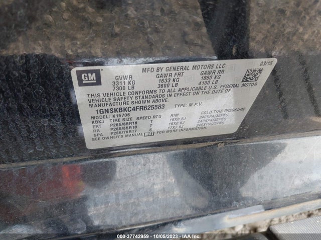 Chevrolet Tahoe Lt 2015 1GNSKBKC4FR625583 Image 9