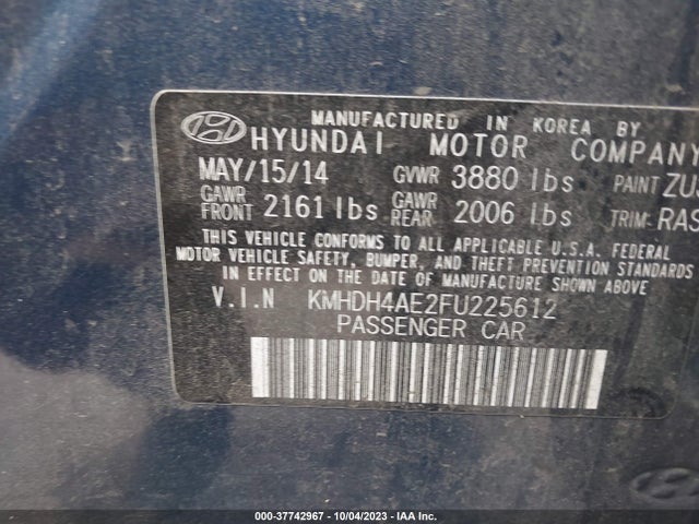 2015 HYUNDAI ELANTRA SE VIN: KMHDH4AE2FU225612