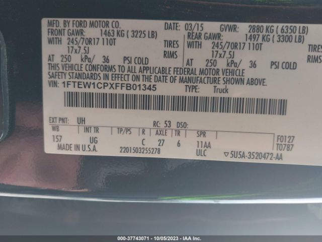 1FTEW1CPXFFB01345 Ford F-150 Xl/lariat/xlt