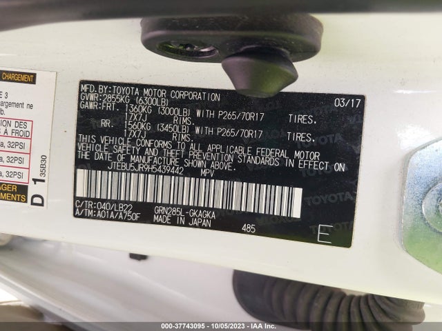 Toyota 4runner Limited 2017 JTEBU5JR9H5439442 Image 9