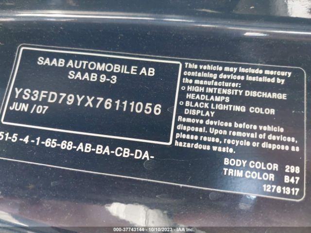 2007 SAAB 9-3 YS3FD79YX76111056 Photo 8