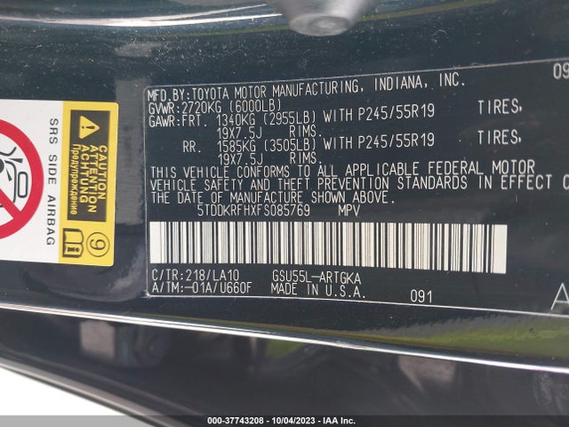 5TDDKRFHXFS085769 Toyota Highlander Limited V6