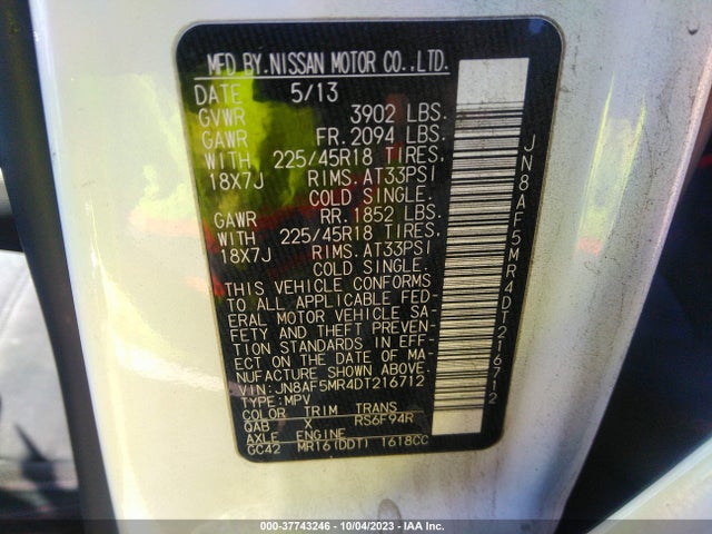 2013 NISSAN JUKE NISMO VIN: JN8AF5MR4DT216712