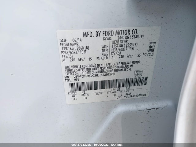 2014 FORD EDGE SE VIN: 2FMDK3GC6EBA86266