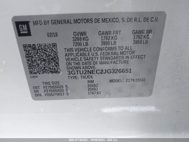 3GTU2NEC2JG326651 GMC Sierra 1500 Slt