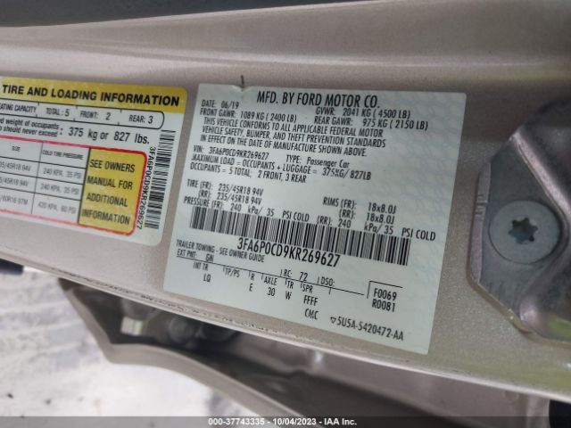 3FA6P0CD9KR269627 Ford FUSION SEL