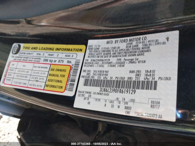 Lincoln MKZ 2015 3LN6L2J90FR619129 Image 9