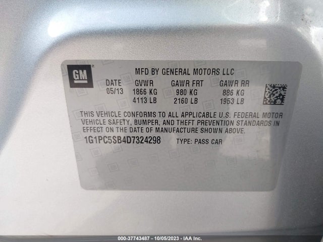 2013 CHEVROLET CRUZE 1LT VIN: 1G1PC5SB4D7324298