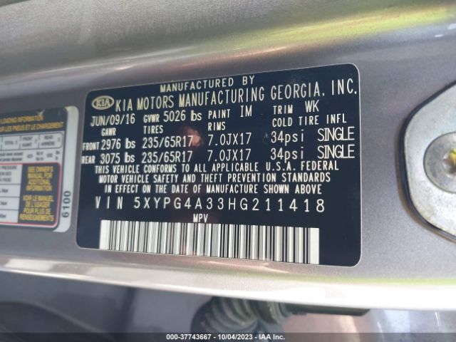 5XYPG4A33HG211418 KIA SORENTO LX