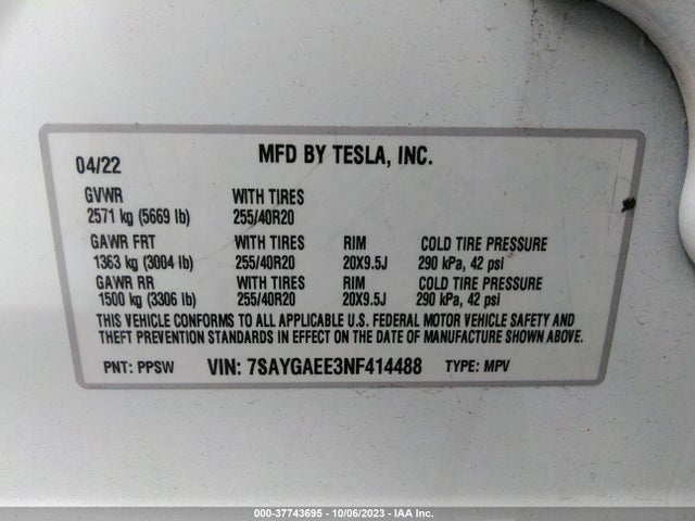 7SAYGAEE3NF414488 Tesla Model Y Long Range
