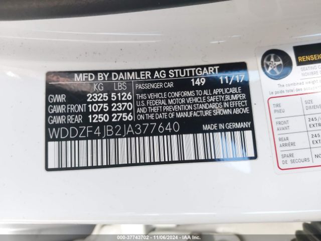 WDDZF4JB2JA377640 Mercedes-Benz E 300