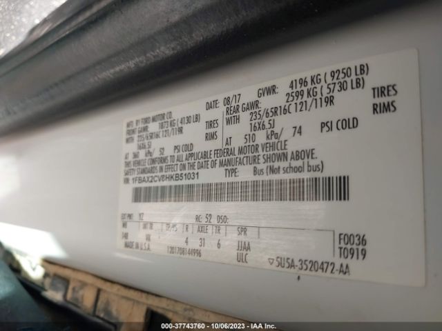 1FBAX2CV8HKB51031 Ford Transit Wagon Xl/xlt