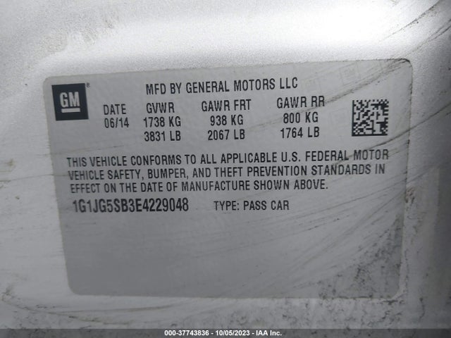 Chevrolet Sonic Rs 2014 1G1JG5SB3E4229048 Image 9