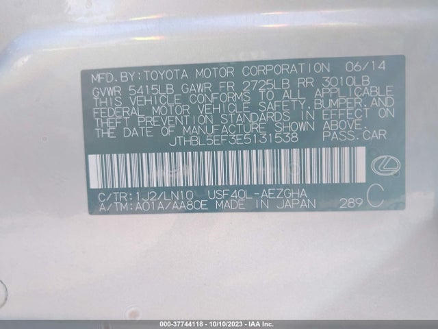 Lexus LS 460 2014 JTHBL5EF3E5131538 Image 9