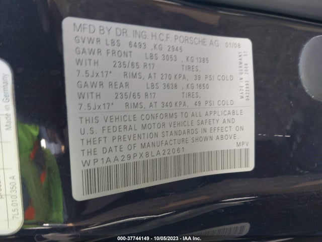 2008 PORSCHE CAYENNE WP1AA29PX8LA22061 Photo 8