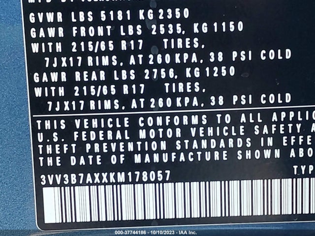 3VV3B7AXXKM178057 Volkswagen Tiguan Se/sel/sel R-line