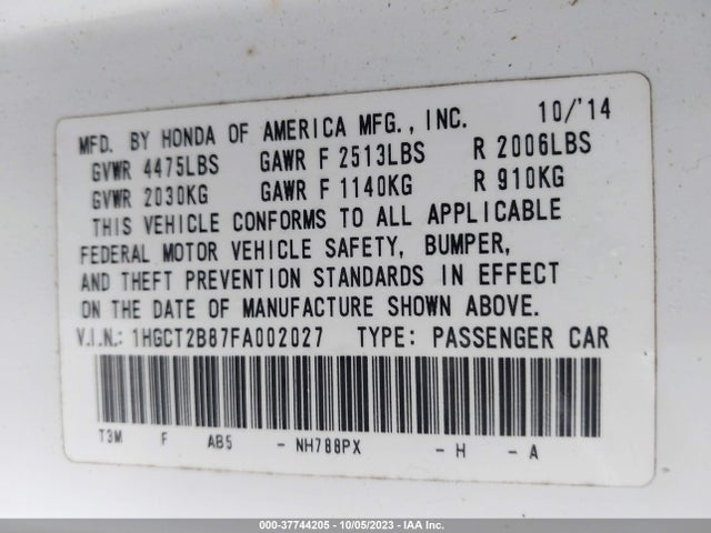 Honda Accord Ex-l V-6 2015 1HGCT2B87FA002027 Image 9