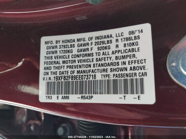 19XFB2F89EE073718 Honda Civic Sedan Ex