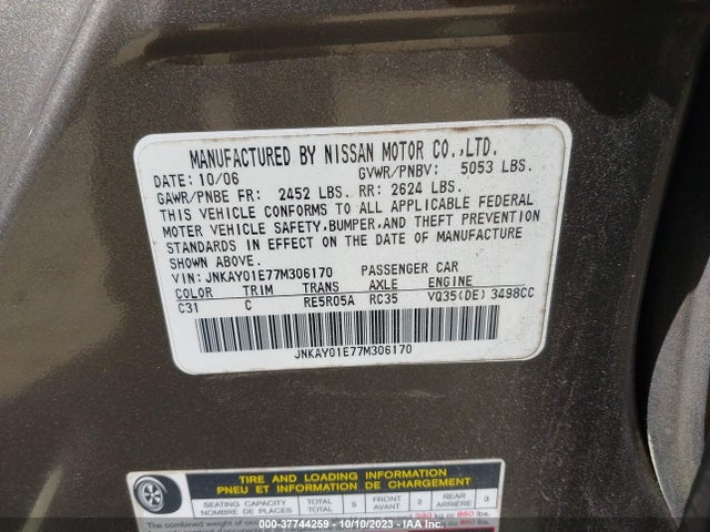 2007 INFINITI M35 VIN: JNKAY01E77M306170