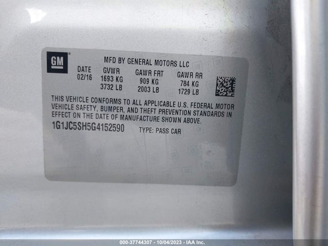 Chevrolet SONIC LT 2016 1G1JC5SH5G4152590 Image 9