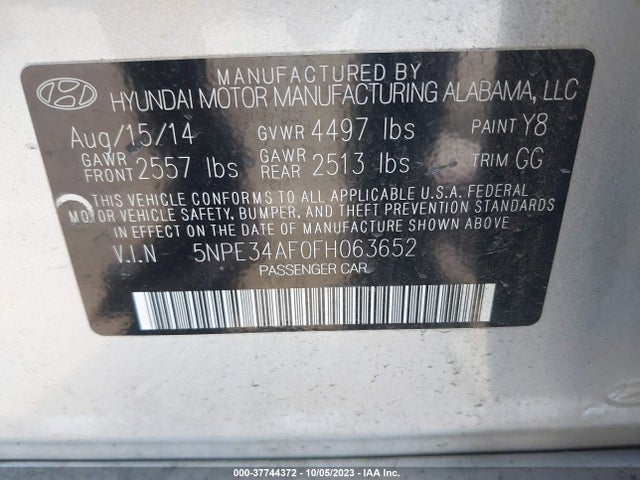 Hyundai Sonata 2.4l Limited 2015 5NPE34AF0FH063652 Image 9
