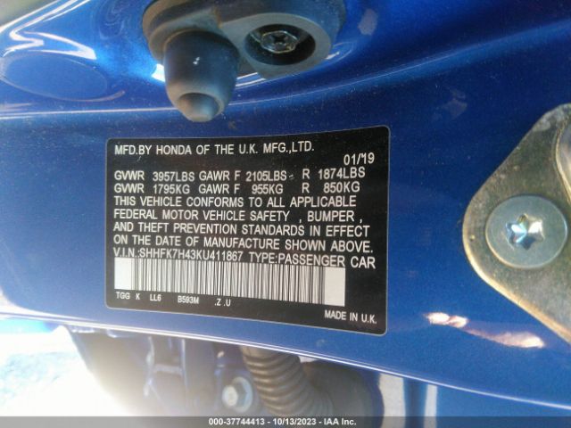 SHHFK7H43KU411867 Honda Civic Hatchback Sport