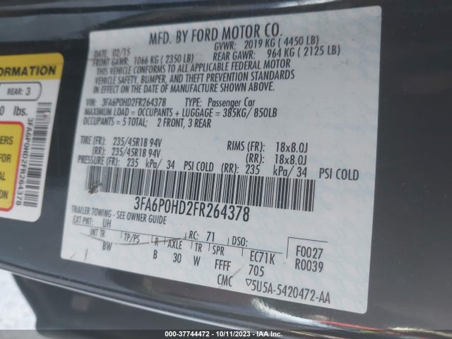 2015 FORD FUSION SE VIN: 3FA6P0HD2FR264378