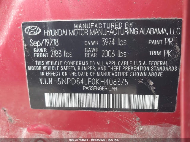 Hyundai ELANTRA SEL 2019 5NPD84LF0KH408375 Image 9