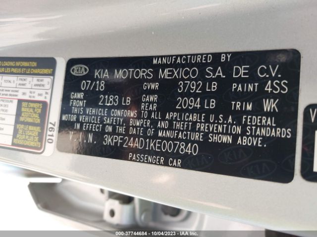 3KPF24AD1KE007840 KIA Forte Lxs