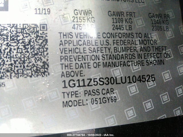 Chevrolet IMPALA LT 2020 1G11Z5S30LU104525 Image 9