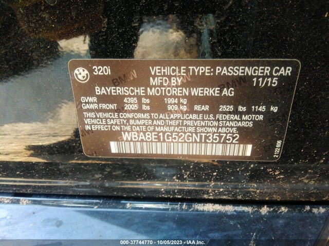 WBA8E1G52GNT35752 BMW 3 Series 320i